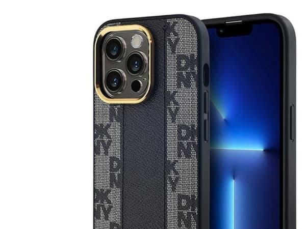 DKNY Leather Checkered Mono Pattern MagSafe Case for iPhone 14 Pro Max - Black