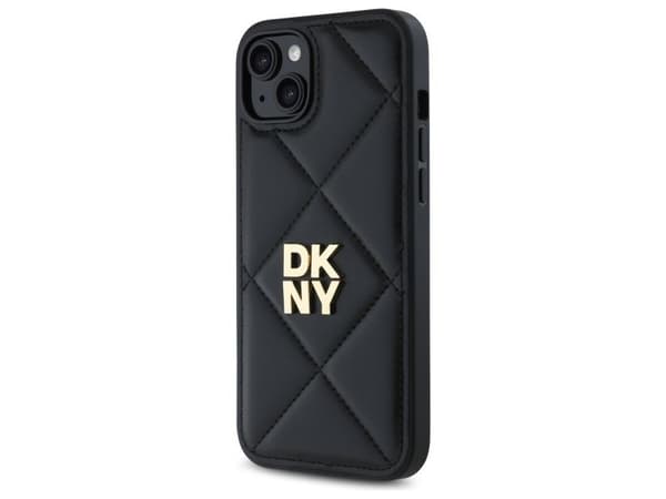 DKNY quiltat stack-logotyp iPhone 15 Plus-fodral - svart