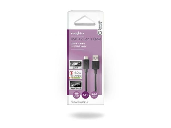 USB-A til C-kabel 3.2 60W 1m, boks