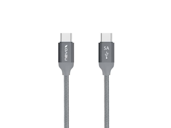 nevox 1653, 1 m, USB C, USB C, USB 2.0, 0,48 Gbit/s, Grå, Sølv