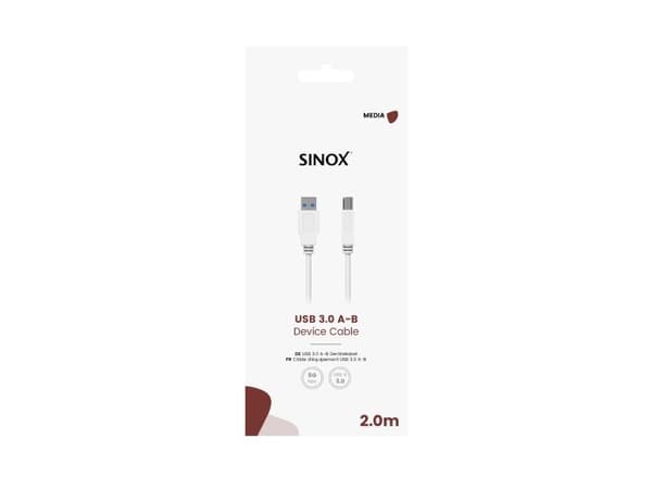 Sinox USB 3.0-kabel. 2 m. Vit