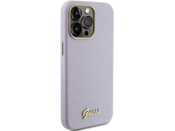 Guess Glitter Glossy Script-skal till iPhone 15 Pro - lilac