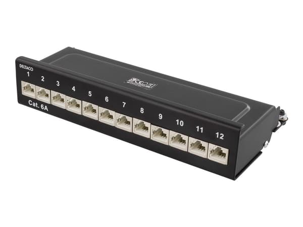DELTACO PAN-213 - Patch-panel - väggmontering - CAT 6a - RJ-45 X 12 - svart