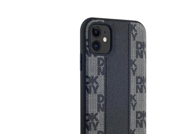 DKNY Leather Checkered Mono Pattern MagSafe Case for iPhone 11 / Xr - Black