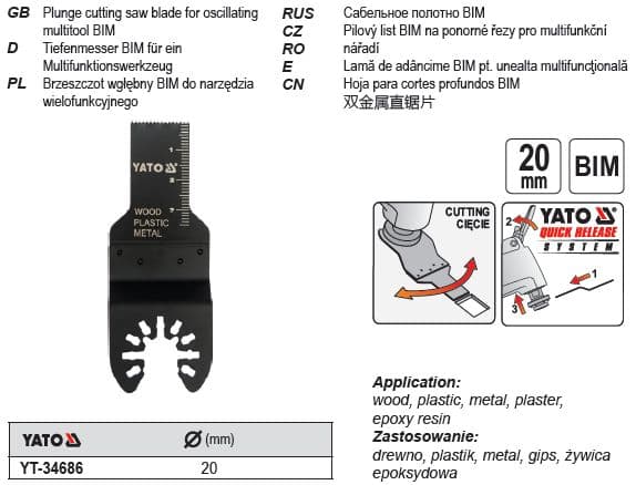 YATO PLUNGE BLADE FOR BIMETAL MULTIFUNCTION TOOL