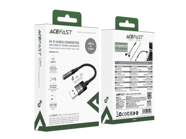 Acefast J13 USB-A til 3,5 mm mini-jackadapter - svart