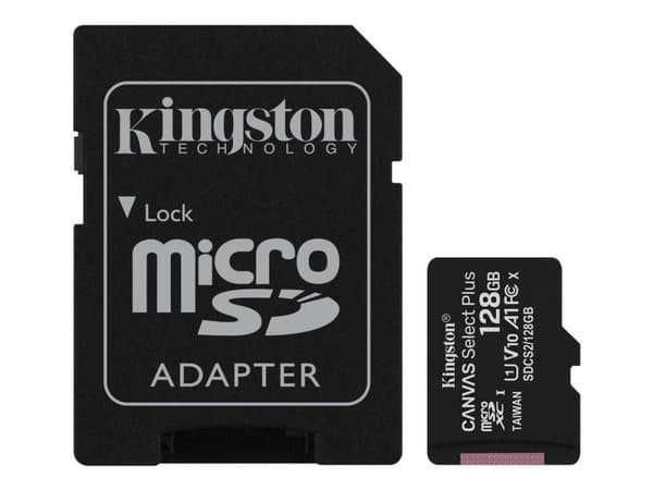 Kingston Canvas Select Plus - Flashminnekort (microSDXC til SD-adapter inkludert) - 128 GB - A1 / Video Class V10 / UHS Class 1 / Class10 - microSD...