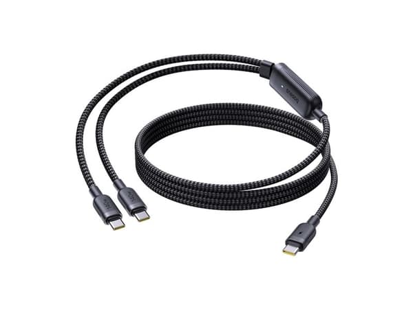 Baseus Flash 4 140 W 2-in-1 USB-C–USB-C + USB-C-kaapeli, 1,5 m – musta