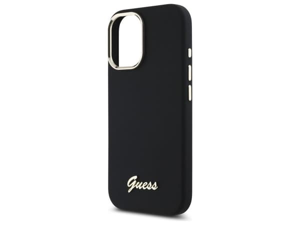 Guess silikonetui med metal-logo & ramme til iPhone 16 Plus - sort