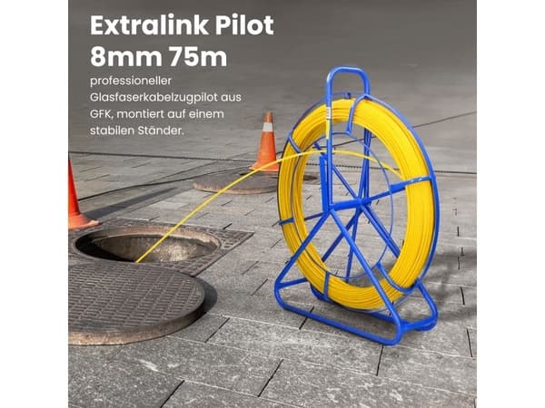 Extralink Pilot 8mm 75m | FRP glasfiber, diameter 8mm, längd 75m, gul