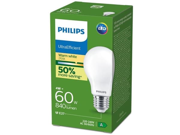 Philips LED-pære A60 E27 4W 840 lm 2700K