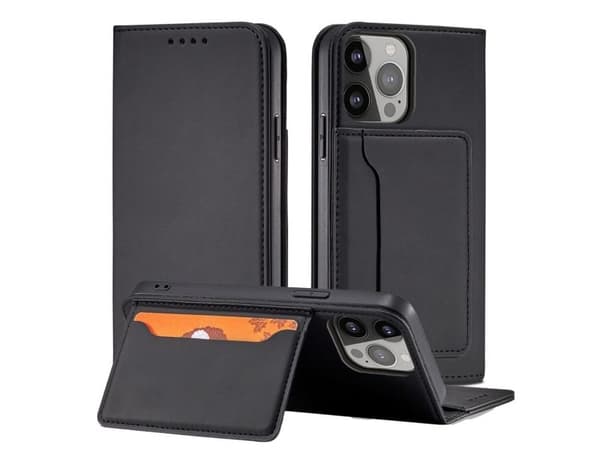 Magnet Card Case iPhone 14 Pro deksel med klaff lommebokstativ sort