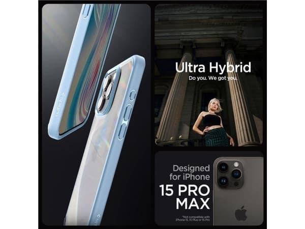 Spigen Crystal Hybrid-etui for iPhone 15 Pro Max - clear blue