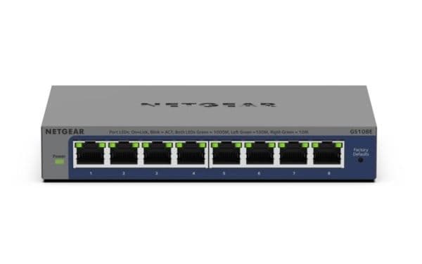 NETGEAR Plus GS108Ev4 - Switch - ohanterad - skrivbordsmodell, väggmonterbar