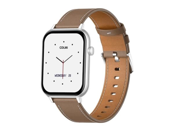 COLMI C28 smartwatch – silver + brun läderrem