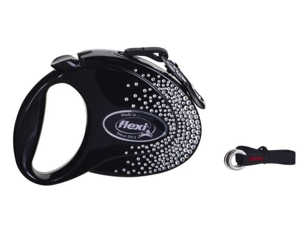 Flexi uttrekkbart bånd Glam Splash Crystal M 5m sort