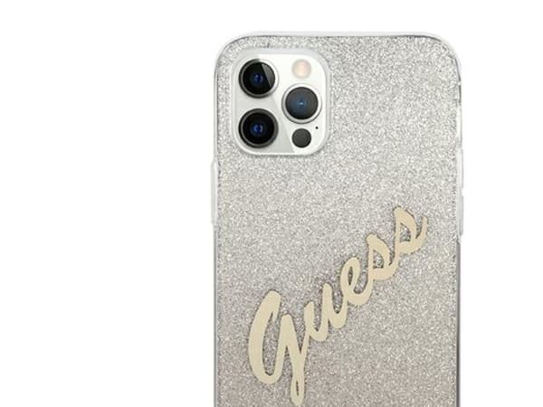 Guess GUHCP12LPCUGLSGO iPhone 12 Pro Max 6,7" hårdskal guld/guld Glitter Gradient Script