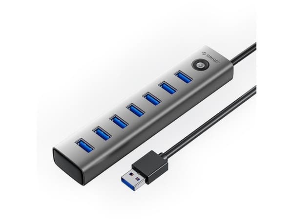HUB 7-ports USB-A 3.0-kabel 1M - grå