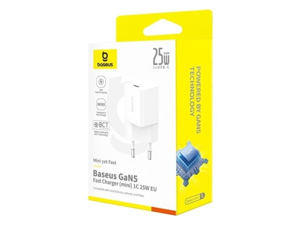 Baseus GaN5 25W USB-C väggladdare - vit