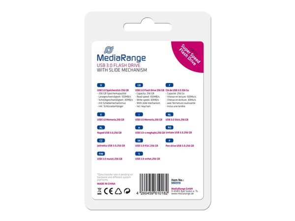 MediaRange - USB-flashstasjon - 256 GB - USB 3.0 - svart, sølv