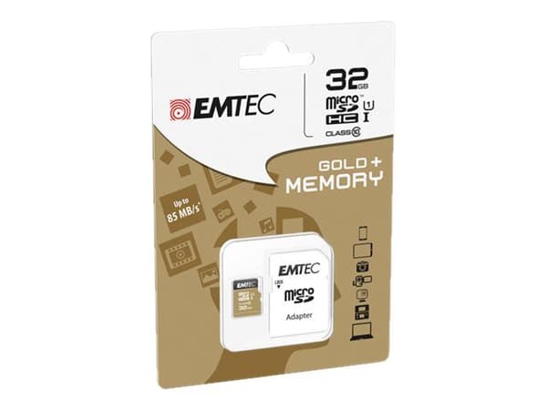 EMTEC Gold+ - Flashminnekort (SD-adapter inkludert) - 32 GB - Class 10 - microSD - gull