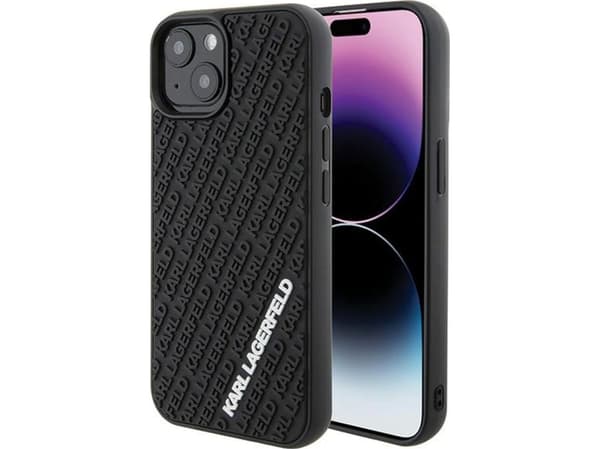 Karl Lagerfeld 3D Rubber Multi Logo-etui for iPhone 15 - sort