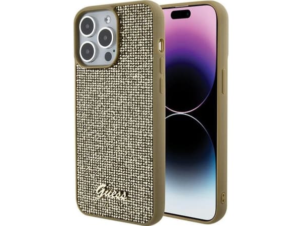 Guess Disco Metal Script fodral för iPhone 15 Pro Max - guld