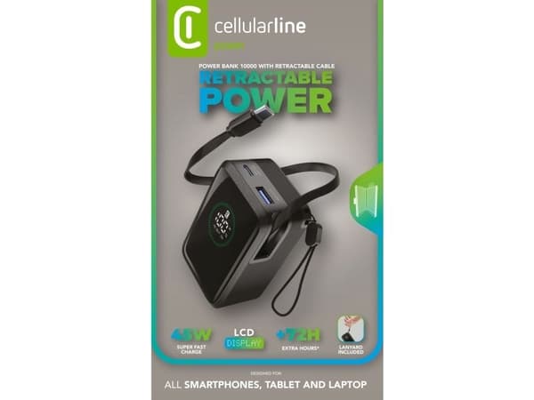 Cellularline PBROLL10000K, 10000 mAh, Musta