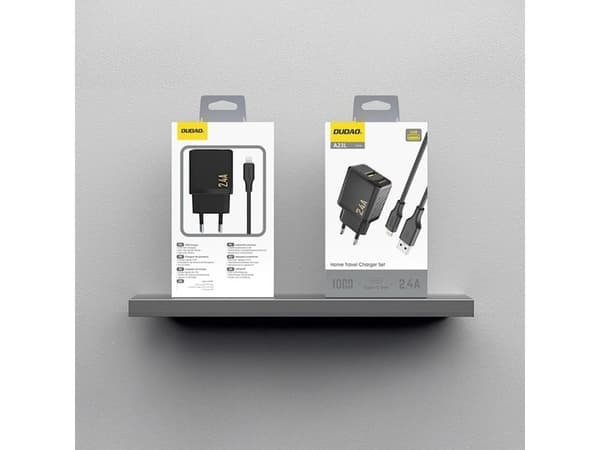 Dudao A23LEU Adapter 12Watt 1xUSB-A (1m USB-A to Lightning cable included) Sort