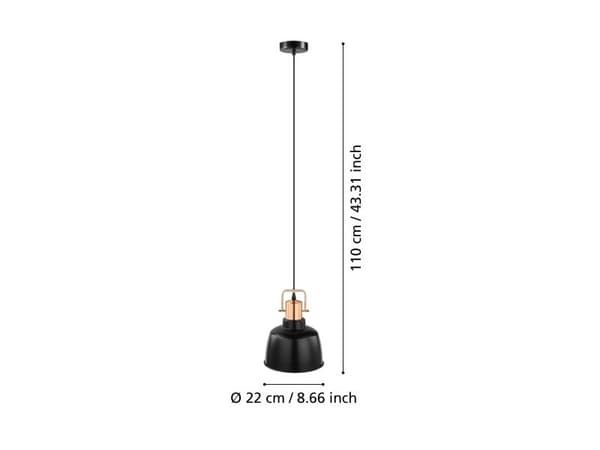 EGLO BODMIN pendellampe Ø230 sort/kobber