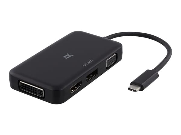 DELTACO USBC-MULTI - Extern videoadapter - USB-C 3.1 - DisplayPort, DVI, HDMI, VGA - svart