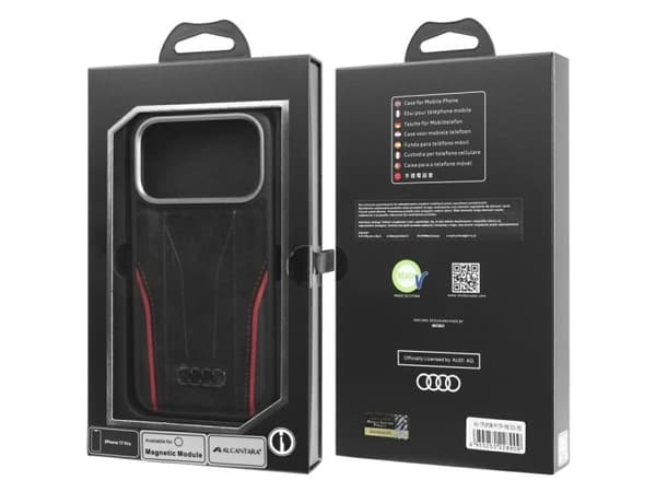 Audi R8 Genuine Leather MagSafe Case for iPhone 17 Pro - Black and Red