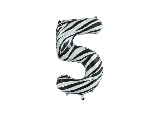 Folie sifferballong 5 zebra, 86 cm