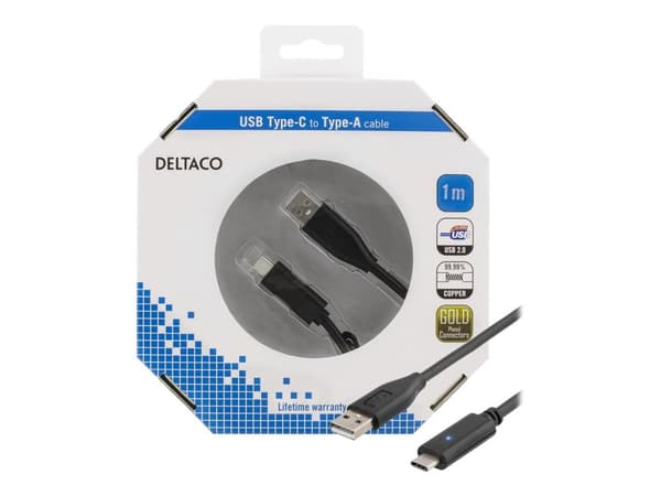 DELTACO - USB-kabel - USB (hann) til USB-C (hann) - USB 2.0 - 1 m - svart