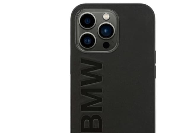 iPhone 14 Pro Max 6.7" lærstempel-etui BMW BMHCP14XSLLBK sort/sort