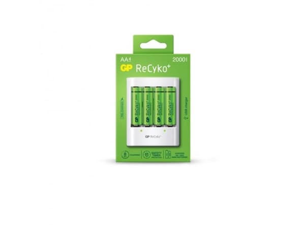 GP-batterier ReCyko+ 4 x AA oppladbare batterier 2000 mAh + lader