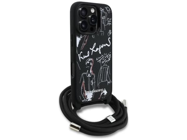 Karl Lagerfeld Crossbody Grained Pattern &amp; Logo Case for iPhone 16 Pro - Black
