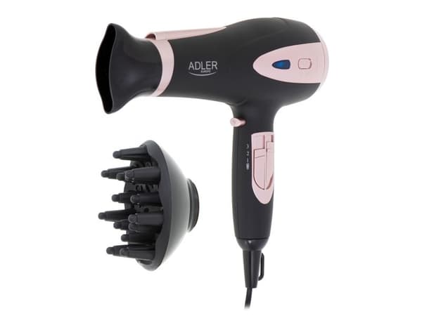Adler AD 2248b ION hårføner - 2200W + diffuser, svart/rosa