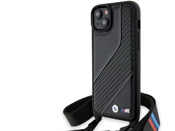 BMW M Edition carbon stripe & strap-fodral för iPhone 15 Plus / 14 Plus - svart