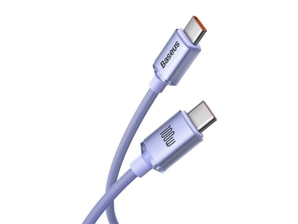 Baseus Crystal Shine USB-C til USB-C-kabel, 100W, 2m (lilla)