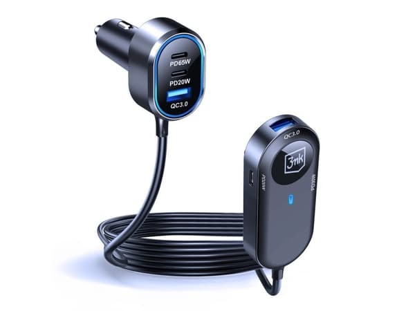 3mk Double biloplader 135W PD QC PPS - USB 2A4C - sort/grå