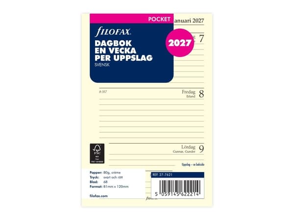 Refill Pocket 2027 Week Per Spread ruotsalainen