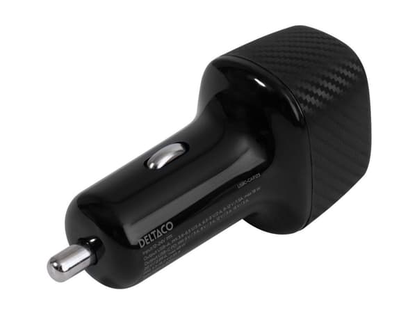 DELTACO - Strömadapter för bil - 63 Watt - PD - 2 utdatakontakter (USB-C, USB)