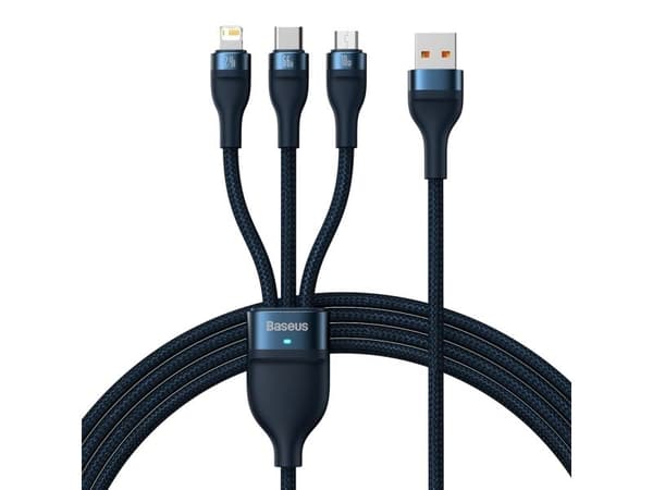 Baseus Flash Series 3-in-1 USB Cable, USB-C + micro USB + Lightning, 66W, 1.2m (blue)