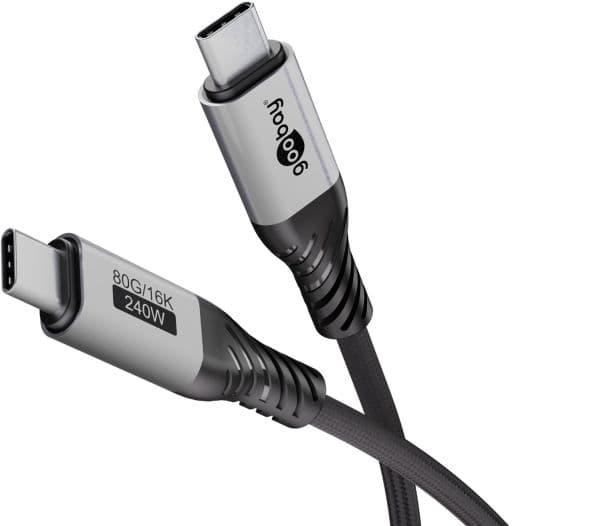 Goobay USB-C-kabel, USB4 versjon 2.0, 1 m, svart, sølv (74775)