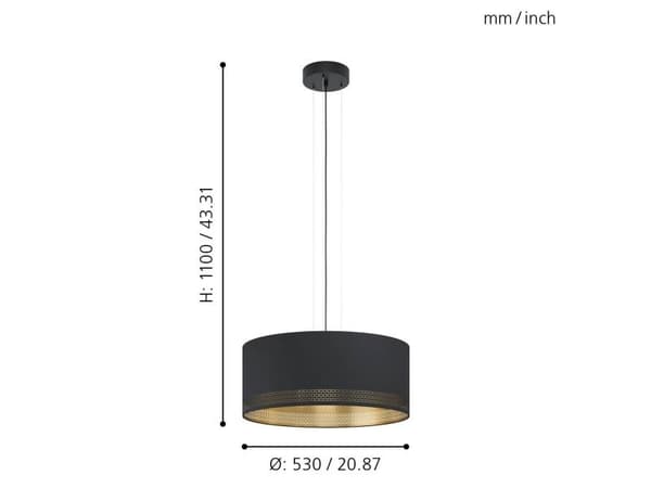 EGLO ESTEPERRA pendellampe 3L hullmønster sort/gull
