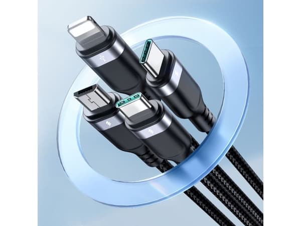 Joyroom multi-use S-A18 kabel 4-i-1 USB-A til USB-C / USB-C / Lightning / micro USB 1,2 m svart