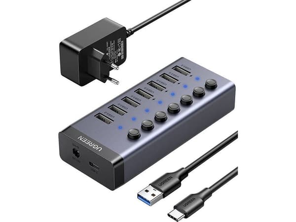 UGREEN 7in1 USB-C Hub, 7x USB-A 3.0 12V 2A (black)