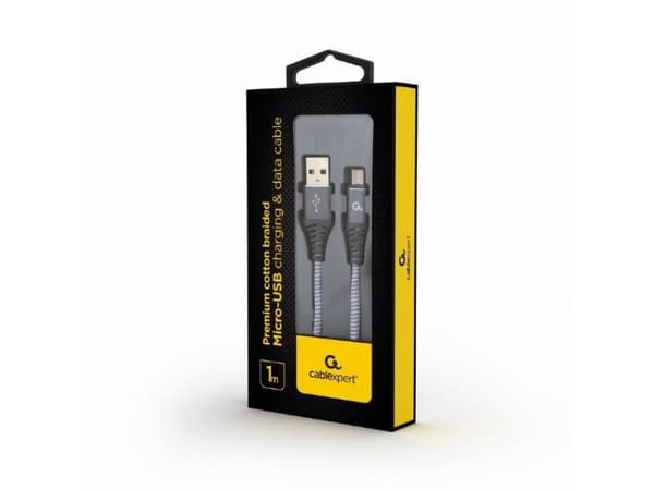 Gembird CC-USB2B-AMMBM-1M-WB2, 1 m, Micro-USB B, USB A, USB 2.0, 480 Mbit/s, Harmaa, Valkoinen