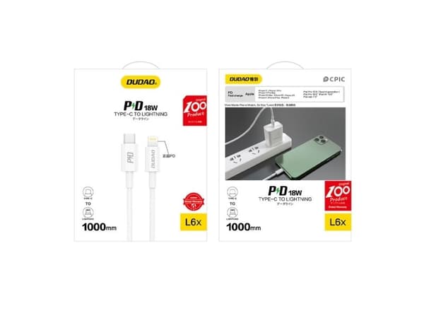 Dudao L6X USB-C til Lightning kabel USB-C - Lightning PD 20W 1 m - hvit